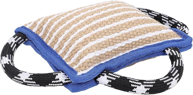 Dog Bite Pillow, Tug War Dog Toy Dog Biting Pad, Jute Tear Resist Interactive Play Dog Bite Tug Toy for Small Medium Large Dogs (Blue)
