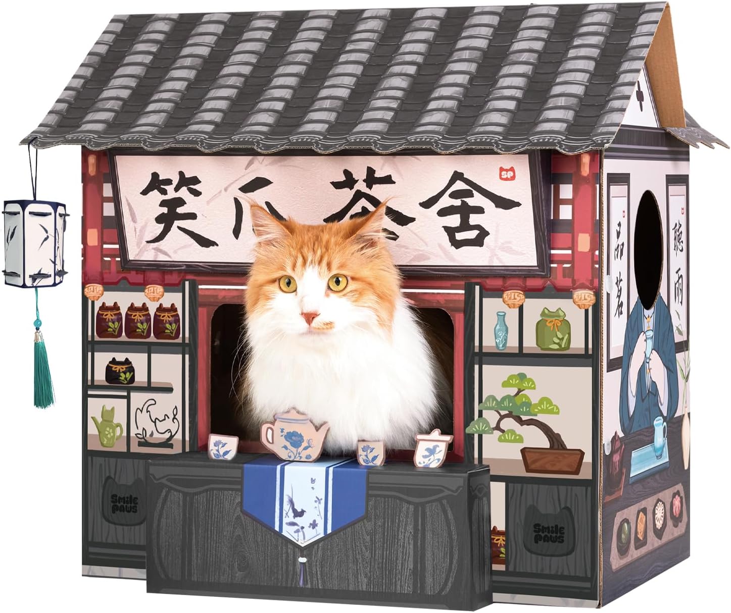 Cat Beds for Indoor Cats, Cardboard House with Scratchers, Tea House, Large Sturdy Cat Furniture Condo Cave Tent, Easy to Assemble Pet Toys Accessories Stuffs, Bunny Small Animals