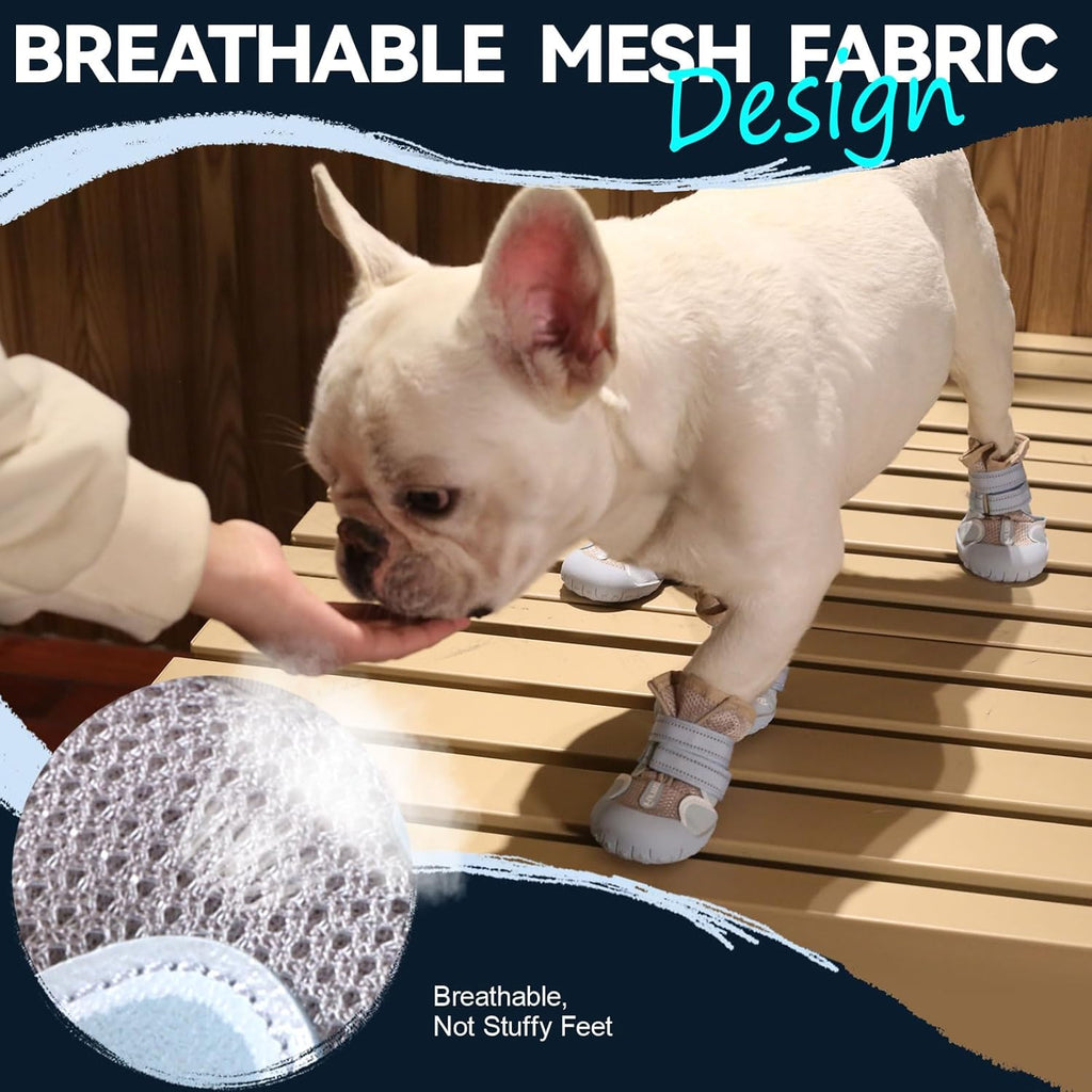 Dog Shoes for Large Small Medium Dogs, Breathable Mesh Dog Boots & Paw Protectors for Summer Hot Pavement Winter Snow, Waterproof Anti-Slip Dog Booties for Hiking Hardwood Floors(Blue-Beige1)