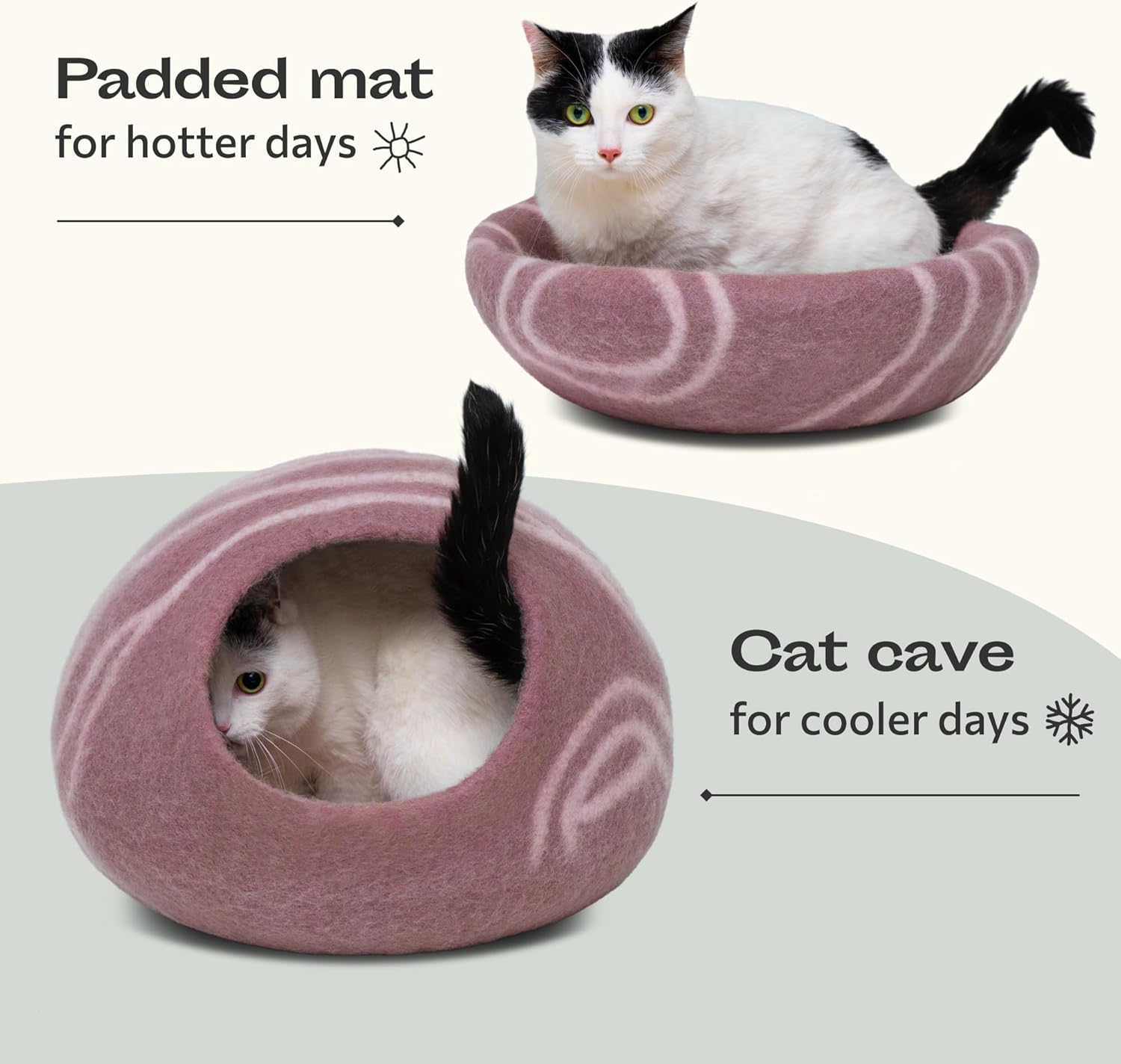 MEOWFIA Cat Cave – Premium Felt Cat Bed for Indoor Cats, Handmade 100% Merino Wool (Gold Rose, Medium)