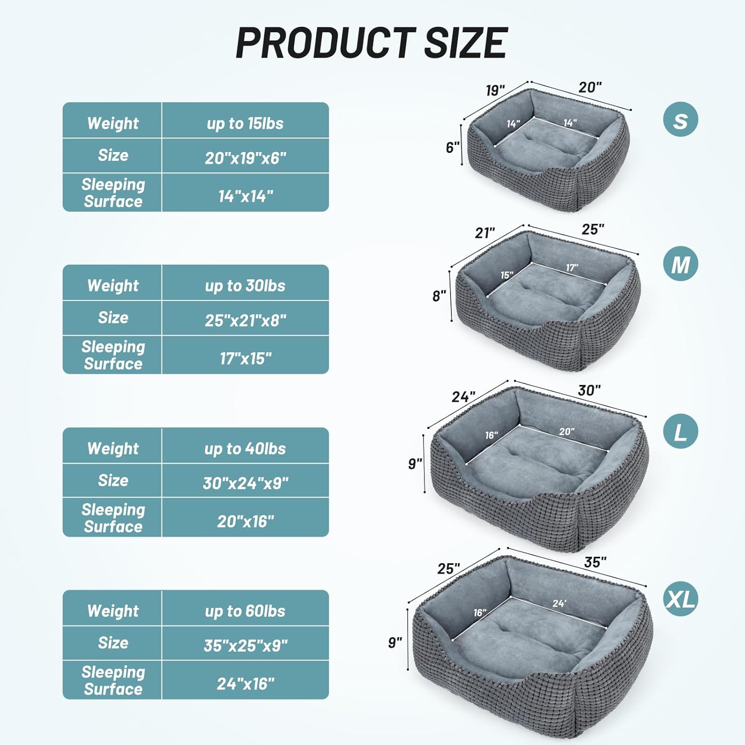 MIXJOY Dog Bed for Large Medium Small Dogs, Rectangle Washable Sleeping Puppy Bed, Orthopedic Pet Sofa Bed, Soft Calming Cat Beds for Indoor Cats, Anti-Slip Bottom with Multiple Size (30-Large, Grey)