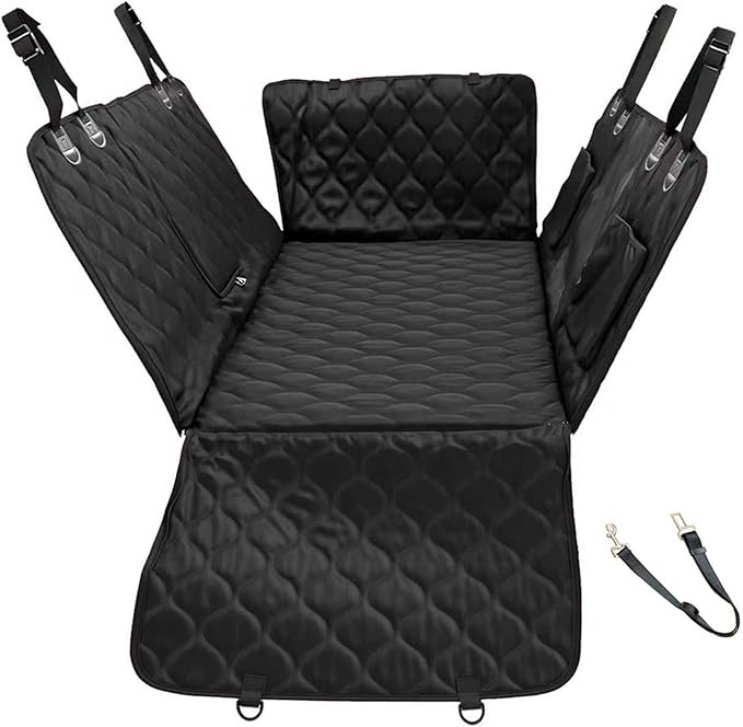 Dog Car Seat Cover for Back Seat, Seat Cover Extender, Hard Bottom Seat Cover with Mesh Window and Storage Pocket, Waterproof Wearproof Pet Hammock Seat Protector for Car/SUV/Small Truck