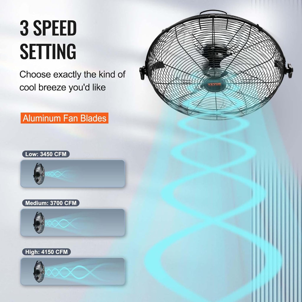 VEVOR 18 Inch Industrial Wall Mount Fan 2PCS, High Velocity 4000 CFM with 3-Speed Manual Control & 360° Tilt Adjustment, for Indoor Use, Warehouse, Workshop, Basement, and Commercial Spaces