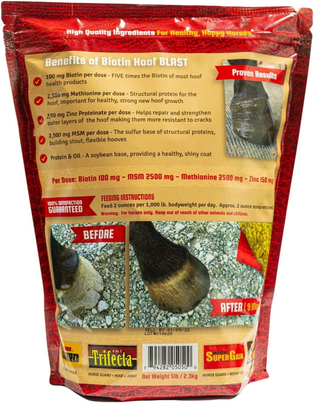 Horse Guard Hoof Supplements for Horses - 38 Servings - Biotin Hoof Blast 4.8lb Bag with 100mg Biotin per Serving - Concentrated Equine Hoof Health, Strengthener with MSM, Methionine, Zinc