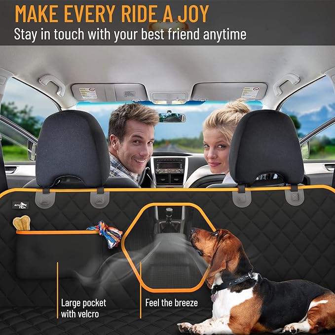 Active Pets Dog Car Seat Cover for Back Seat, Waterproof Pet Protection Hammock, SUV Truck Car Backseat Protector with Safety Features, XL, Orange