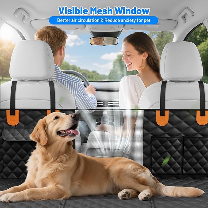 Dog Car Seat Cover for Back Seat with Hard Bottom,Waterproof Back Seat Extender for Dogs,Dog Hammock Dogs Bed for Cars, SUVs,Pet Seat Cover for Back Seat Holds 400lbs with Mesh Window & Pocket