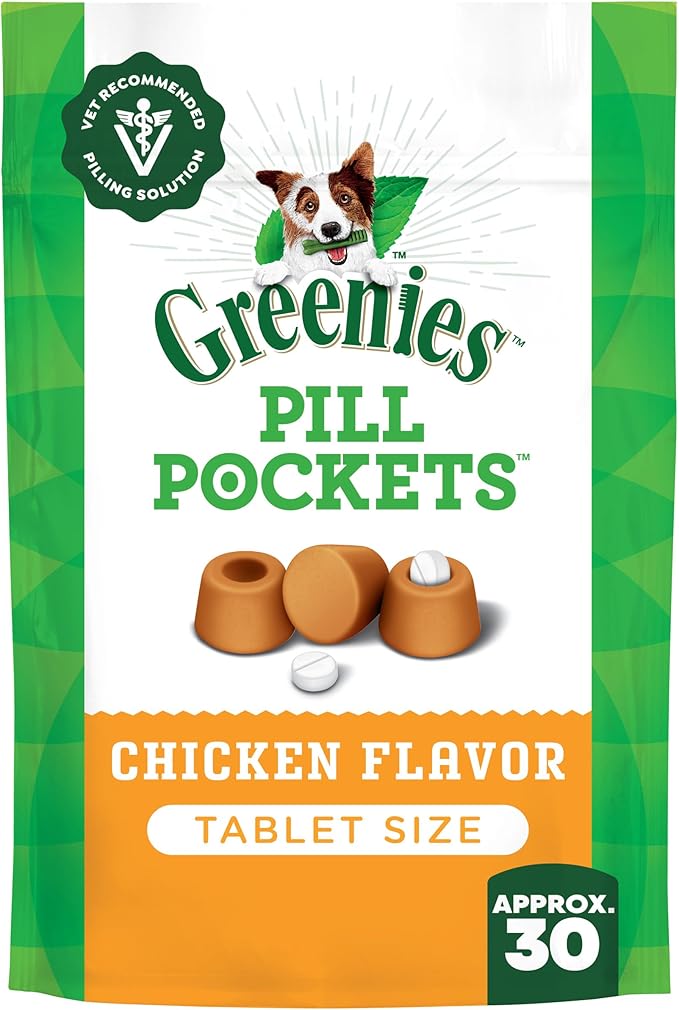 Greenies Pill Pockets for Dogs Small Size, Soft Dog Treats, Chicken Flavor, 3.2 oz. Pouch (30 Treats)