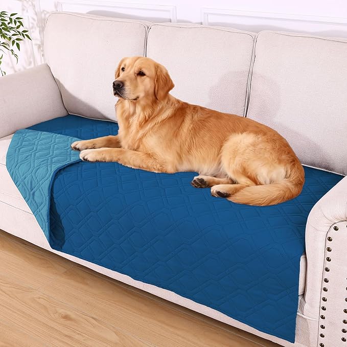 hyha Waterproof Dog Bed Blanket, Soft Pet Blankets, Waterproof Couch Cover for Dogs, Reversible Sofa Covers Washable for Furniture (40x80 Inch, Navy Blue/Blue)