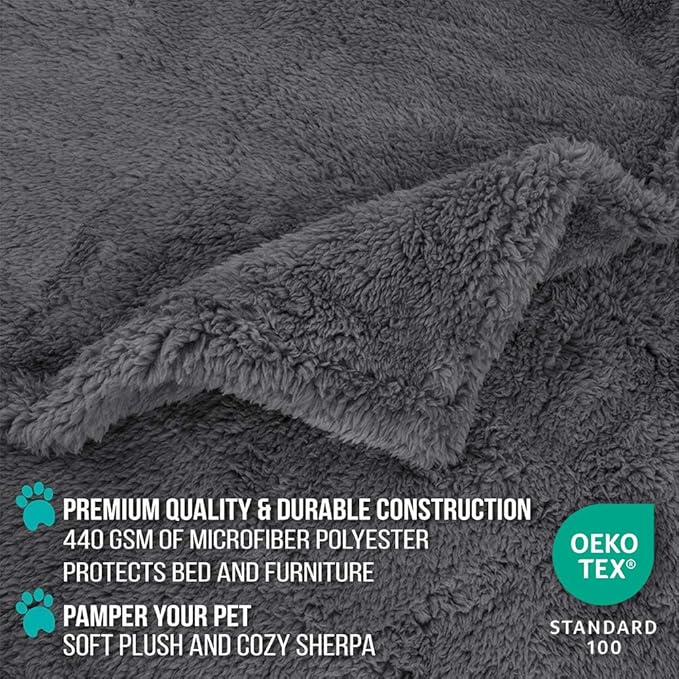 PetAmi Fluffy Waterproof Dog Blanket for Small Medium Dogs, Soft Warm Pet Sherpa Throw Pee Proof Couch Cover, Reversible Cat Puppy Bed Blanket Sofa Protector, Plush Washable Pad (Grey, 29x40)