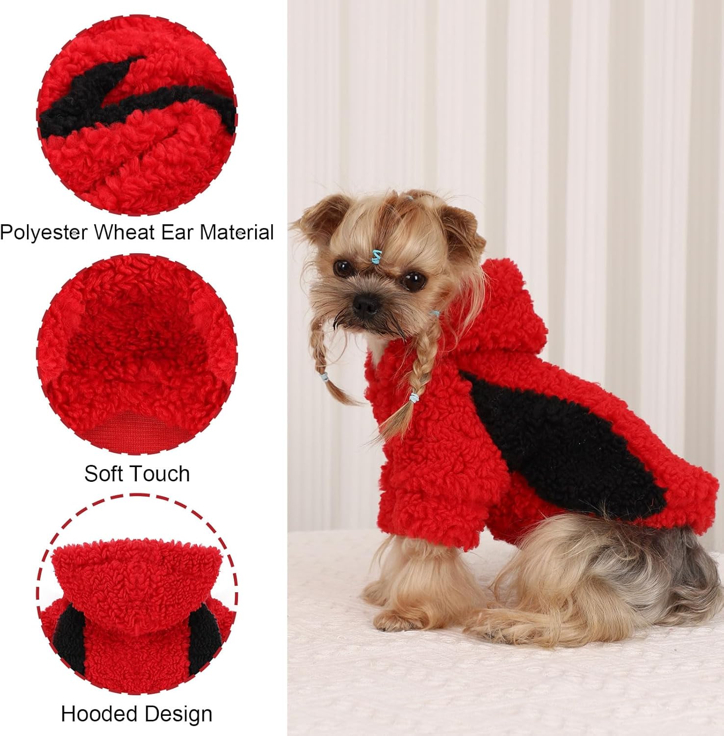 YIKEYO Dog Hoodie Pet Clothes Sweater with Hat Soft and Warm Cold Weather for Small Patchwork Hood(Red, Medium)