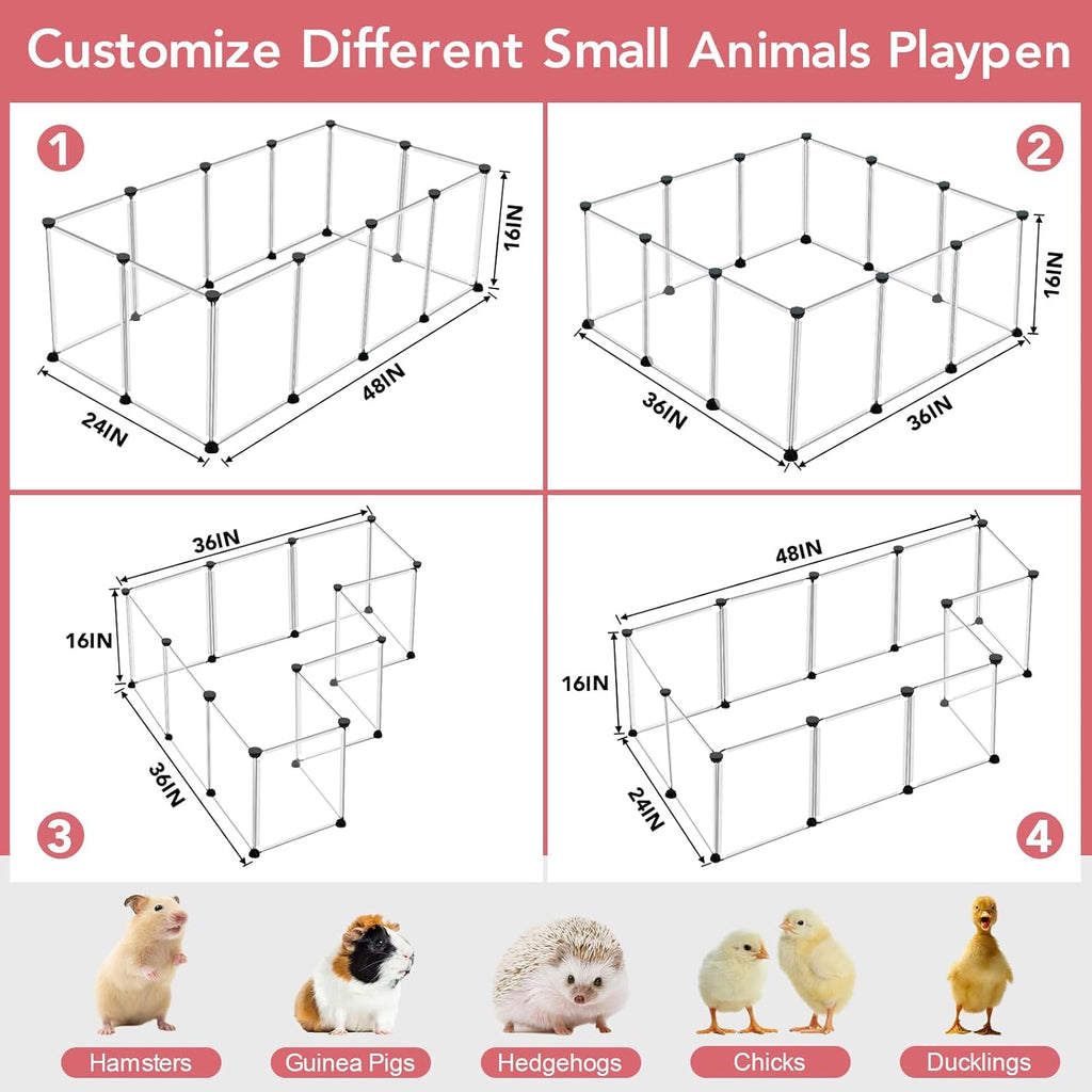 12 Panels Transparent Small Animals Playpen,48" x 24" x 16" Portable Pet Playpen,Plastic Enclosure,Puppy Play Pen for Indoors Outdoor Pet Fence for Guinea Pigs,Bunny,Ferrets,Hamsters,Hedgehogs