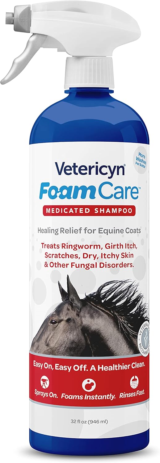 Vetericyn FoamCare Medicated Horse Shampoo | Sprayable Equine Shampoo with Ketoconazole for Healing Relief from Itchy Skin, Fungal Issues, Ring Worm, and More. 32 fl oz.