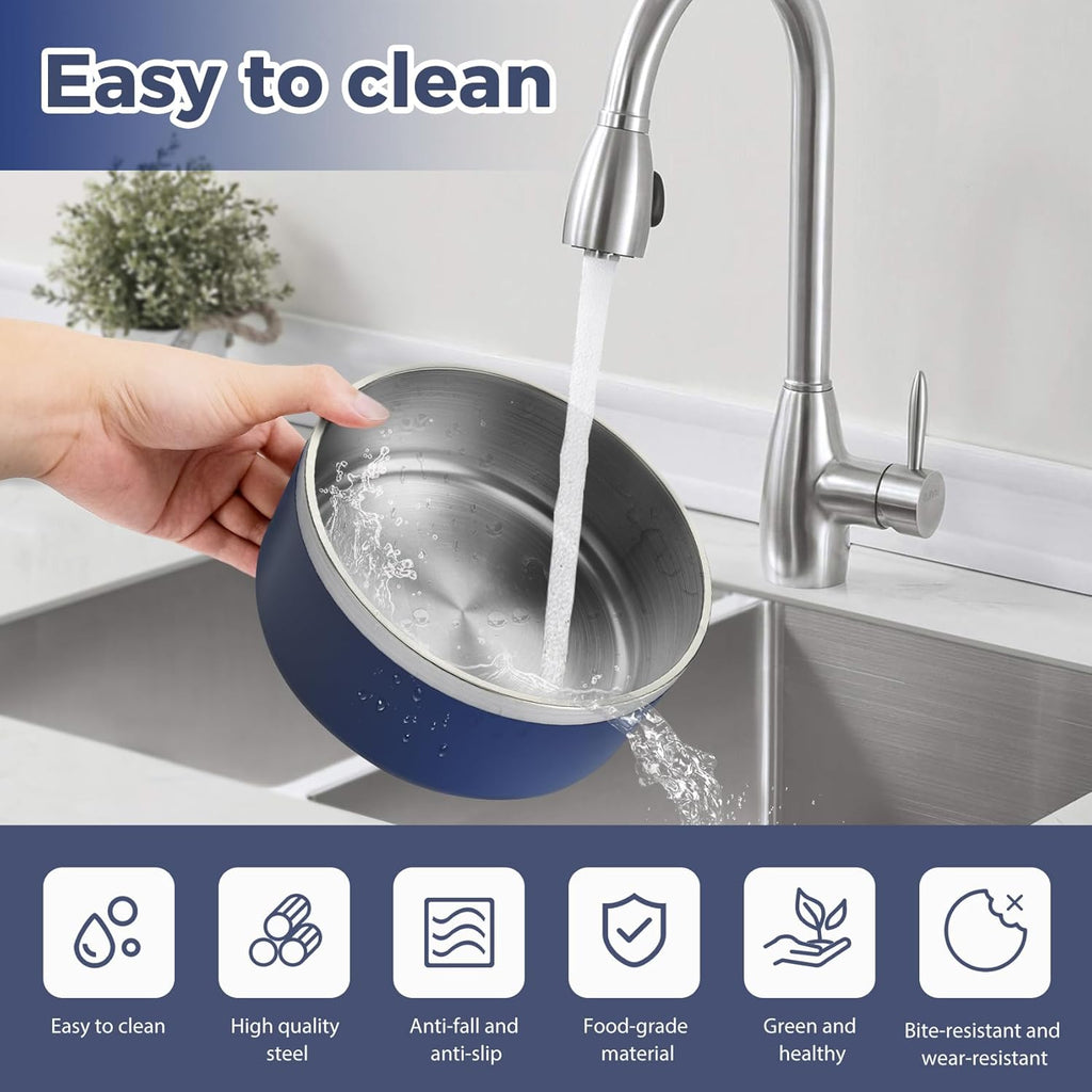 Stainless Steel Dog Bowl, Metal Water and Food Dish for Large Dogs, Insulated Non-Slip Pet Bowl, Easy Clean, 40oz, Blue