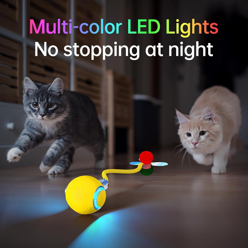 Interactive Cat Toys for Indoor Cats - Kitten Toy with Speedy Tail 2.0, Automatic Cat Toys for Bored Indoor Adult Cats, Motion-Activated, 2025 New Upgraded, USB Rechargeable (Yellow)