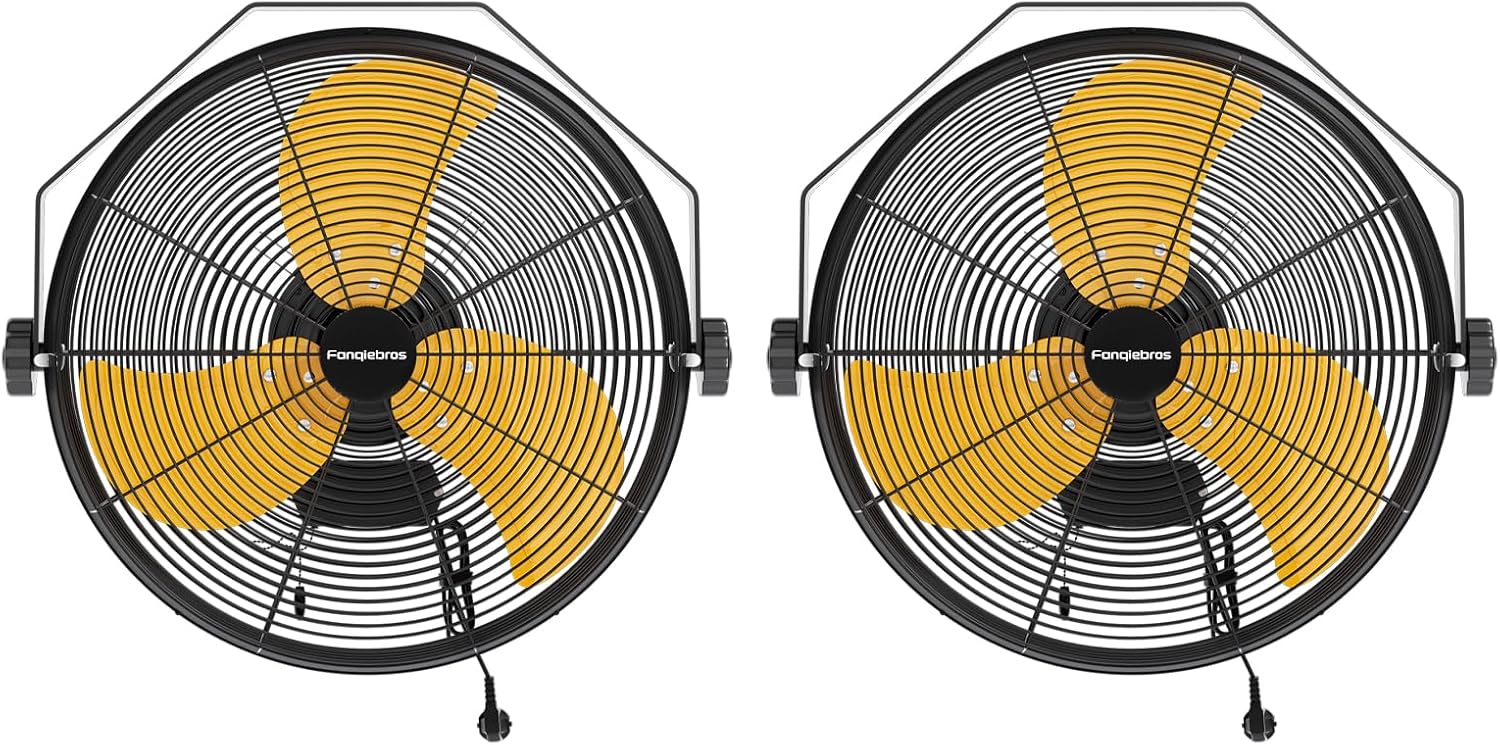 2PCS 2600 CFM 14 inch Outdoor High Velocity Wall Mounted Fan, 3-Speed Metal Fans with IP44 Enclosure Motor, Industrial Grade Weatherproof Wall Fan for Patio, Greenhouse, Garage, and Gazebo