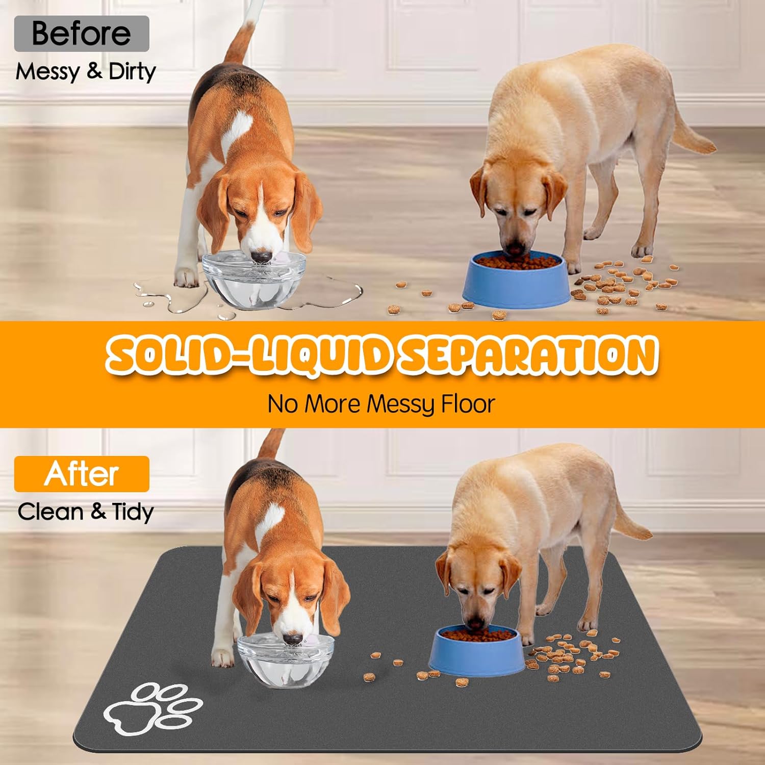 Dog Food Mat, 39.4"x31.5" Largest Absorbent Dog Mat for Food and Water, Non Skid Cat Bowl Mat, No Stains Quick Dry for Pet Water Dispenser Pet Supplies for Messy Drinkers