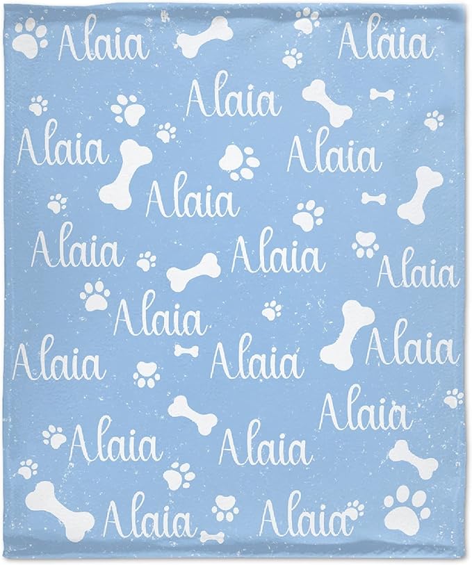 Personalized Dog Paw Print Blanket - Custom Fluffy Dog Blanket for Puppy, M 60"x50" With Pet's Name