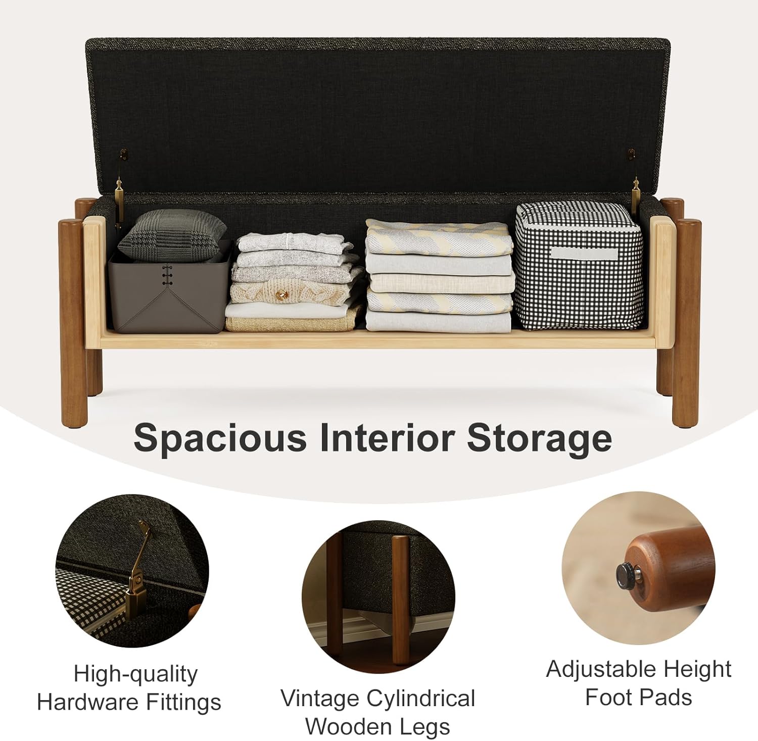 Storage Ottoman Bench, End of Bed Bench for Bedroom, 47" Boucle Upholstered Entryway Shoe Seat Benchs, Holds up to 660 lb Storage Ottoman, Padded Blanket Chest Stool Foot Rest for Living Room Grey