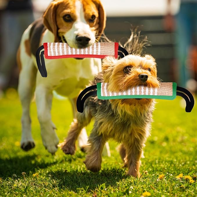 Kacctyen 4 Pcs Christmas Dog Tug Toys, Jute Pillow Pull Toy with 2 Strong Handles Tug of War Interactive Play Puppy Training Equipment for Medium to Large Dogs, 4 Colors(Stylish Color)