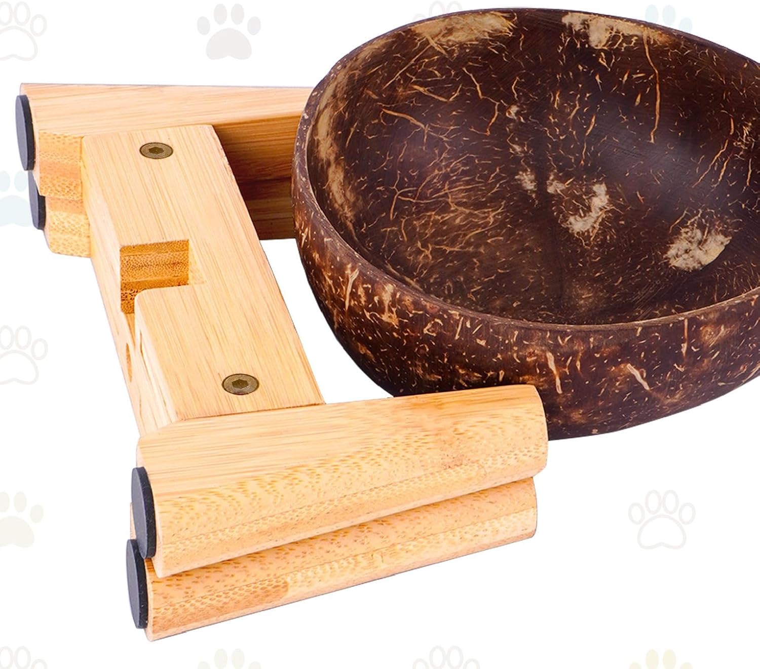 Raised Dog Bowl for Small Dog - Elevated, Ants-Off Stand, Real Coco Bowl, Height 5-inch, 33-oz Dish Capacity - Coconut/Bamboo Natural Calming Effect