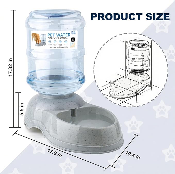 Water Dispenser Station for Large Dogs and Cats, 3 Gallon Large Capacity Gravity Automatic Water Feeder, Indoor Outdoor Dog Drinking Fountain, Dog Water Bowl for Multiple Pets, BPA Free