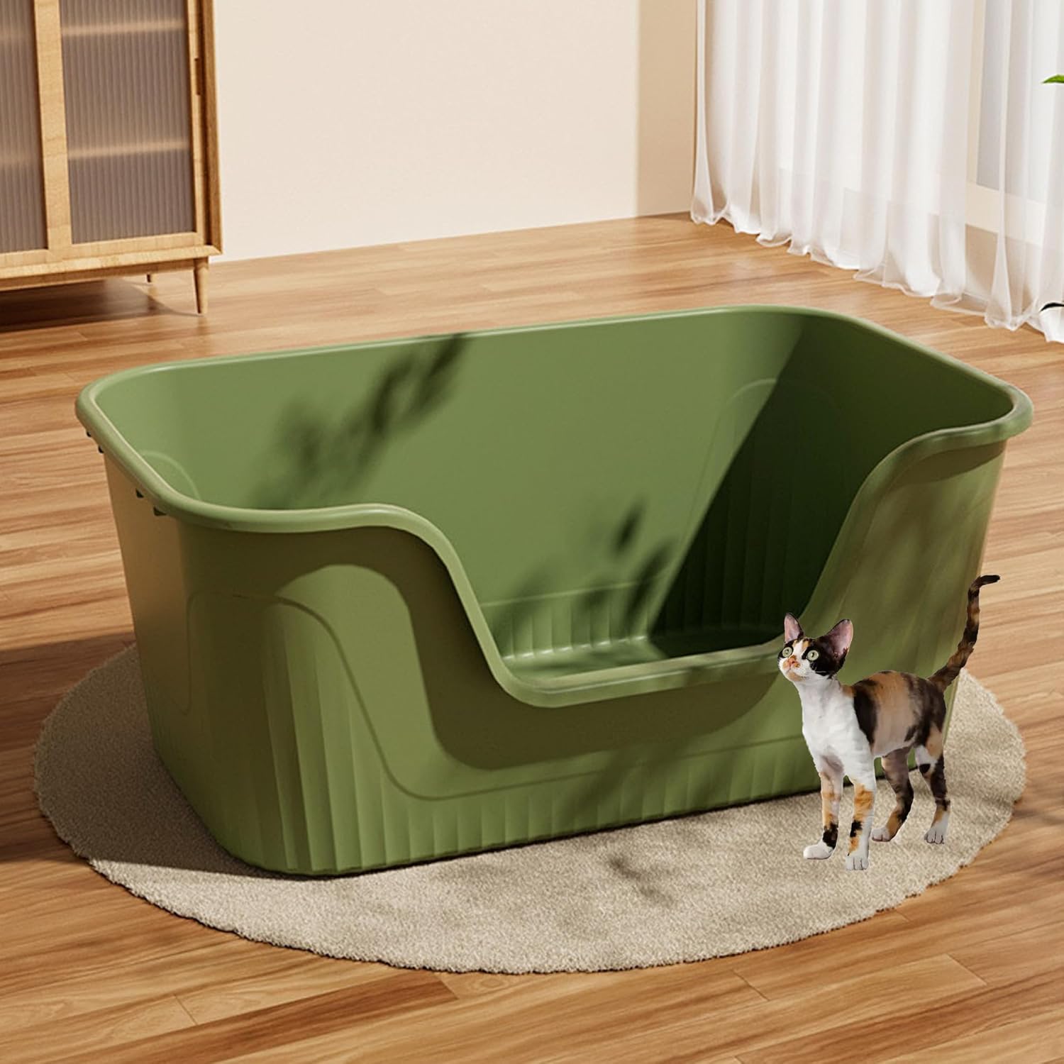 Vealind XXL Cat Litter Box 31''×21''×16'', Extra Large Litter Box for Big Cats or Multiple Cats, Jumbo High Sided Litter Pan, Leak-Proof & Anti-Splashing, Easy Clean & Durable (Green)