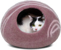 MEOWFIA Cat Cave – Premium Felt Cat Bed for Indoor Cats, Handmade 100% Merino Wool (Gold Rose, Large)