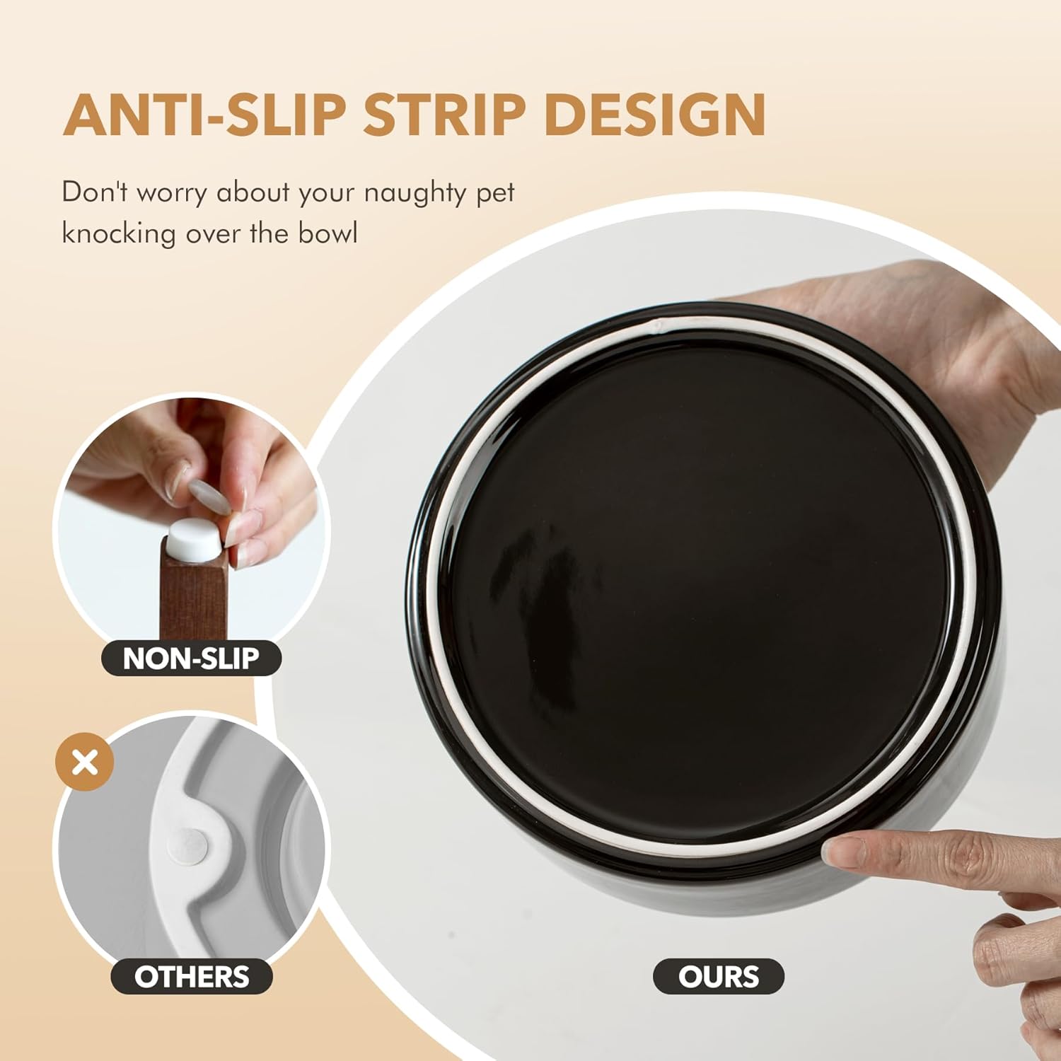 Ceramic 7.3inch Raised Dog Bowl Set, Elevated with Acacia Wood Stand, Food and Water Bowl for Medium Breed Dogs, Weighted Pet Dishes(41oz, Starry Sky)