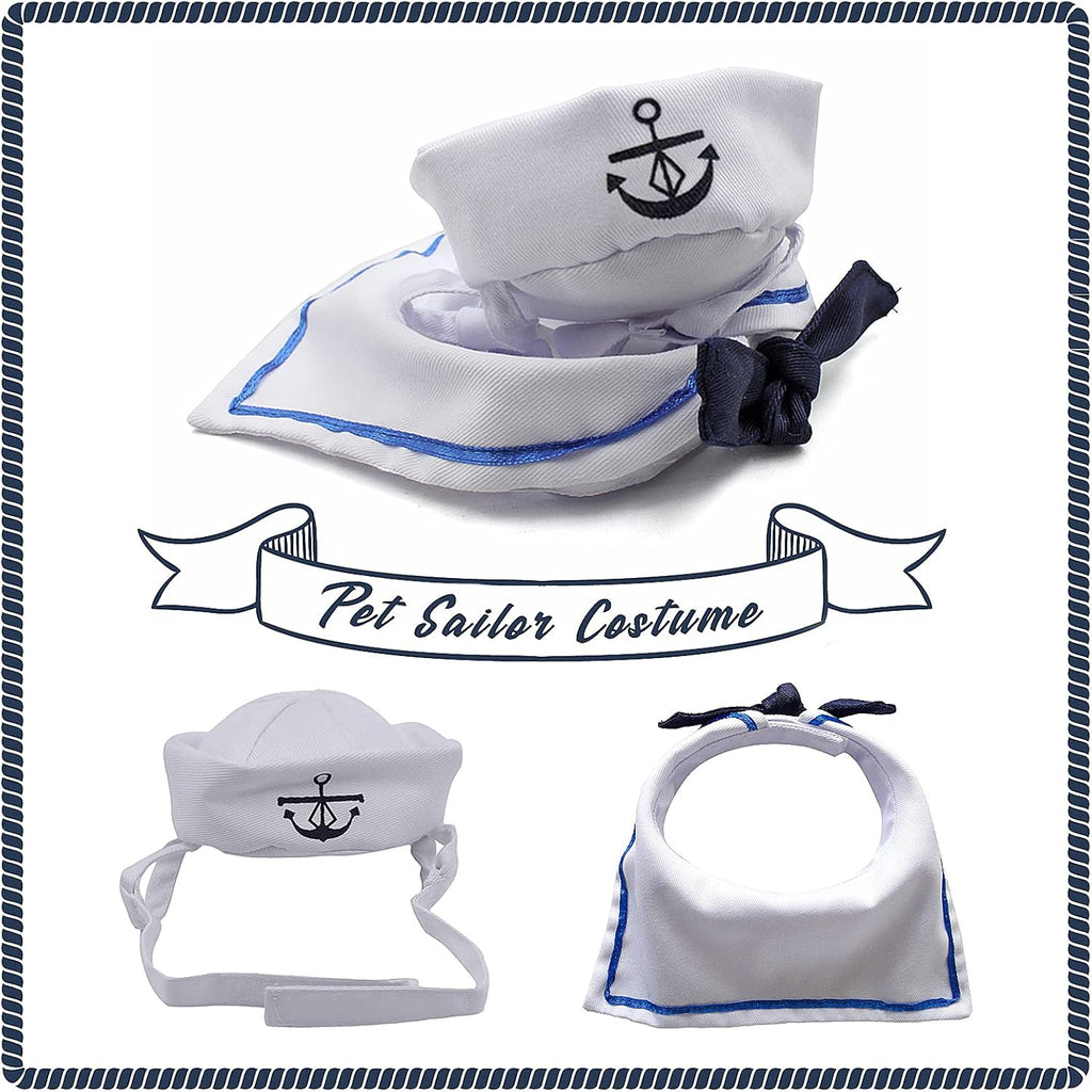 Enjoying Cat Sailor Costume, Halloween Small Dog Sailor Hat Outfit with Tie, Adjustable Pet Navy Costume for Cats Doggies Rabbits Cosplay