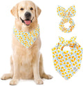 E-Clover Yellow Floral Dog Bandanas & Matching Scrunchie Set Cute Dog Scarf Bibs Pet Bandana with Bow Tie for Medium Large Dogs Owner Mom Spring Summer