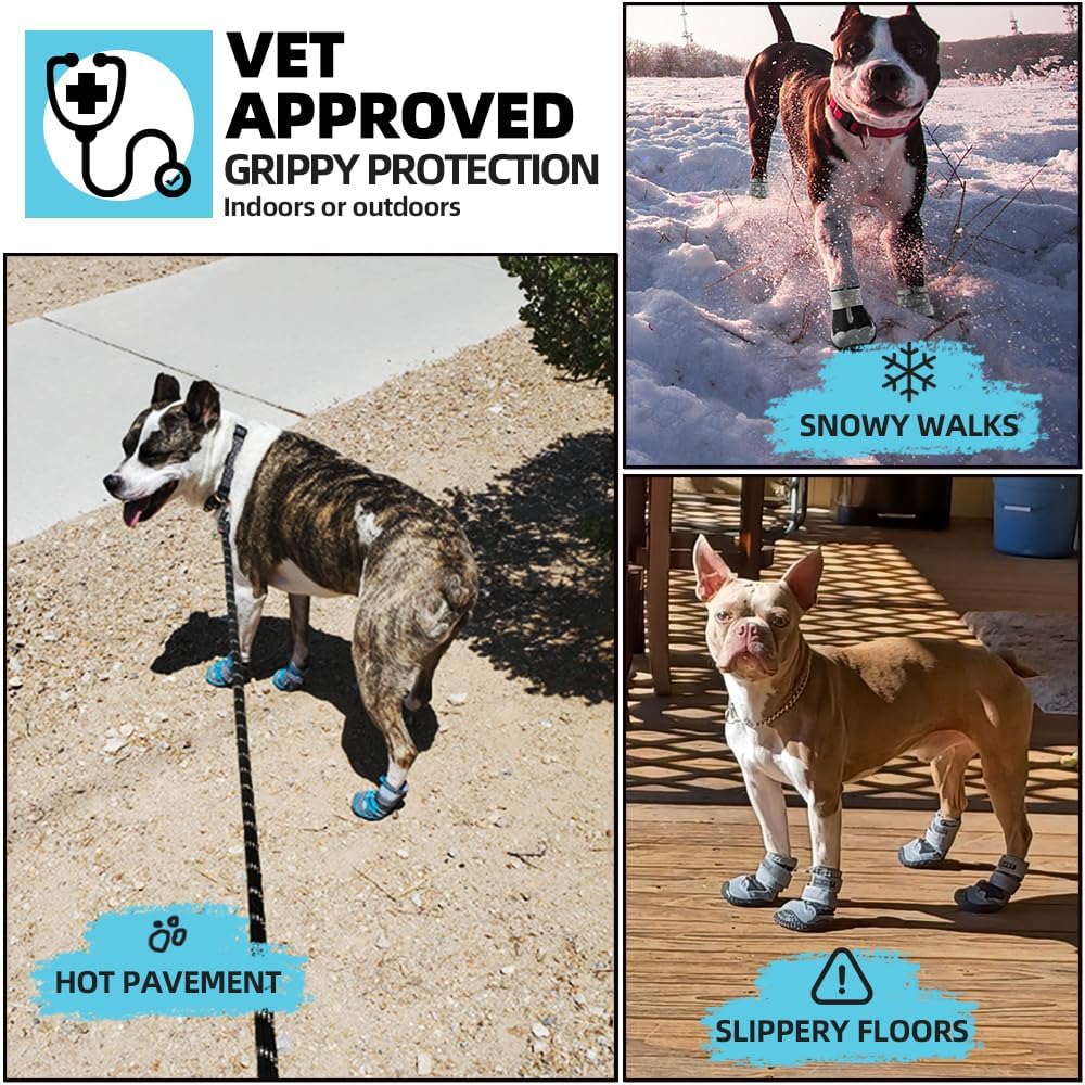 Dog Shoes for Large Dogs, Medium Dog Boots & Paw Protectors for Hardwood Floors, Outdoor Dog Booties for Hot Pavement Winter Snow Hiking, Waterproof Dog Shoes with Reflective Strips Size 3