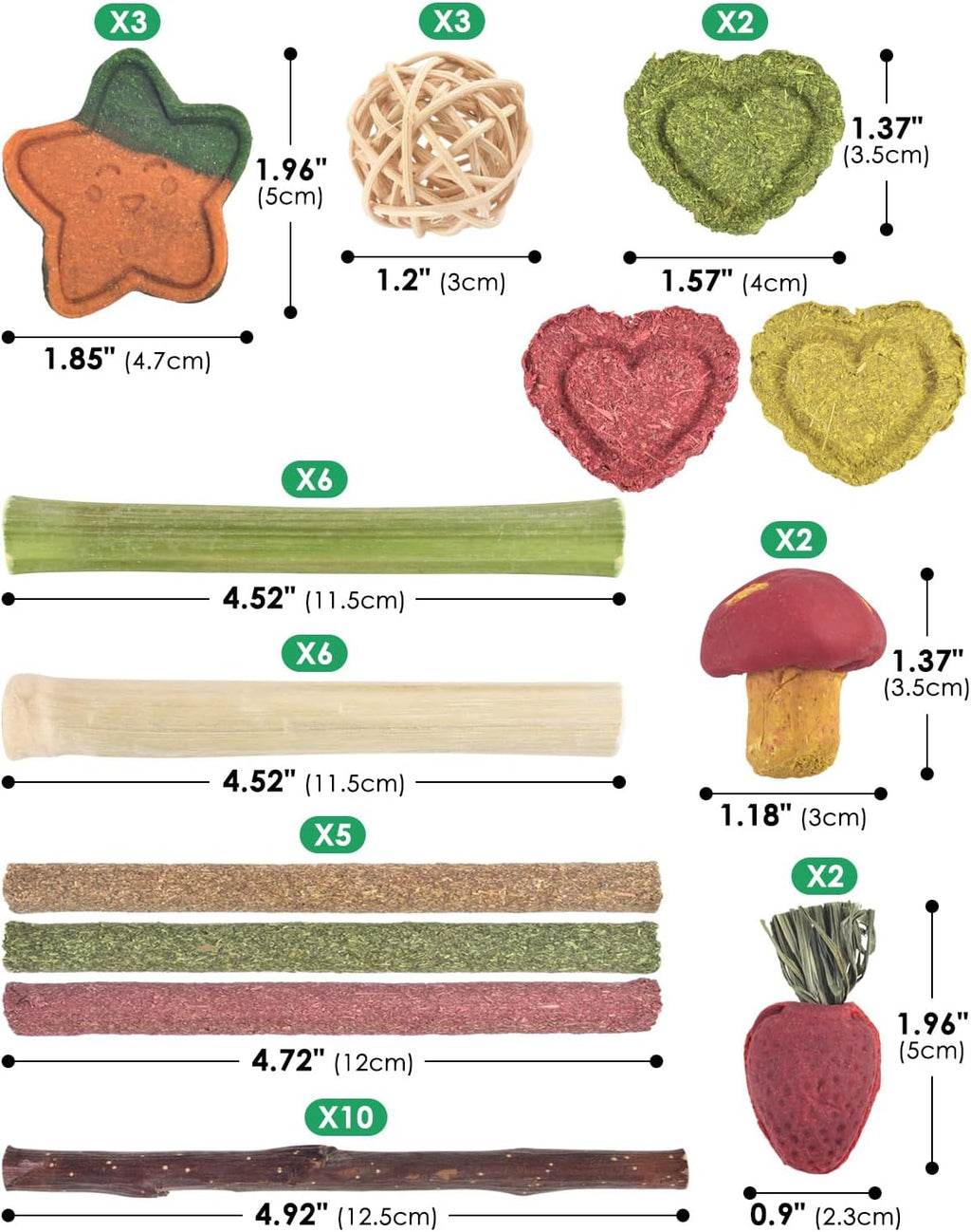 ERKOON 53 Bunny Chew Toys for Rabbits Teeth, Natural Rabbit Toys Apple Wood Sticks, Carrot, Timothy Grass for Small Pets, Hamster, Chinchilla, Guinea Pig Dental Care and Treat Teething(53)