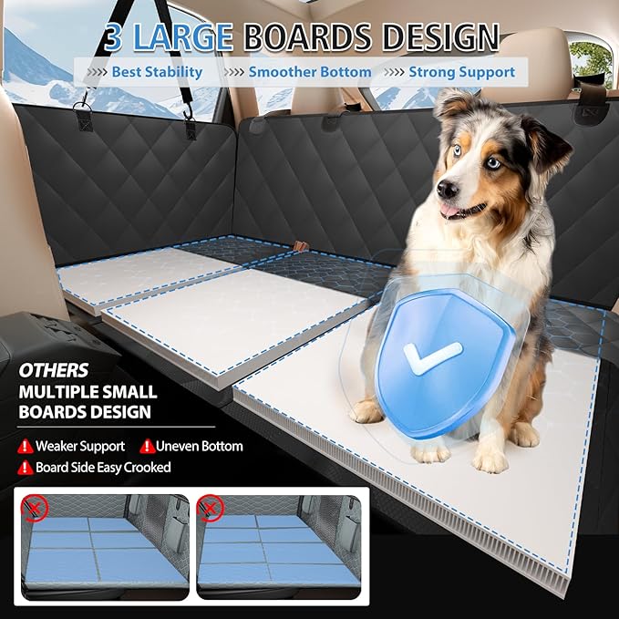 Back Seat Extender for Dogs-Firm Base, Dog Car Seat Cover for Back Seat-Keep Clean, Safe Ride Dog Hammock for Mid-Size Cars, SUVs, Trucks Black(52‘x24.8’)