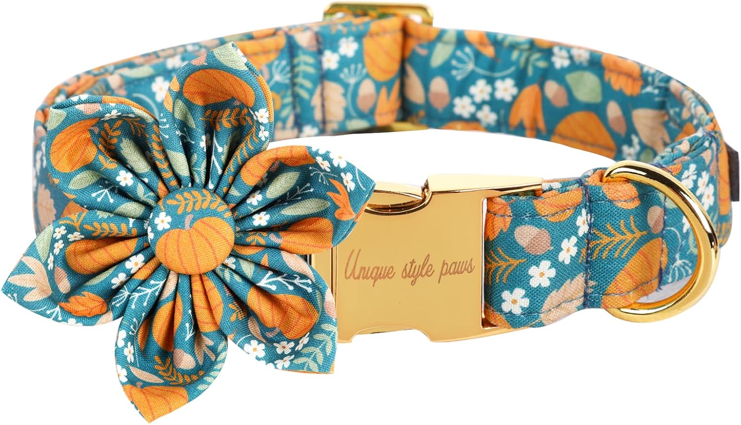 Unique style paws Halloween Dog Collar with Flower Tie Pumpkin Cotton Collar Adjustable Puppy Collar for Small Medium Large Dogs-M