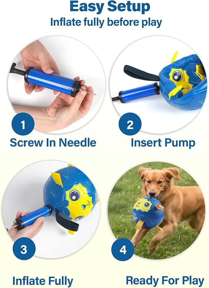 Race&Herd 9" Jolly Soccer Ball for Dogs - Tough Durable Dog Ball Toy with Straps, Pet Bouncy Herding Balls for Dogs, Floating Dog Balls with Tags for Water Fetch, BaaBaaBall (Blue)