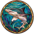 Lygond Metal Sign Tin Sign Circular Stained Glass Shark Decor Outdoor for Patio 12×12 Inches