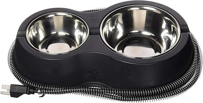 K&H Pet Products Outdoor Heated Cat Food & Water Bowls for Outside Pets, Thermo-Kitty Café Feral Cat Feeding Station, No Frozen Water or Food, Washable Bowls, Safety Listed - 12oz/24oz Stainless