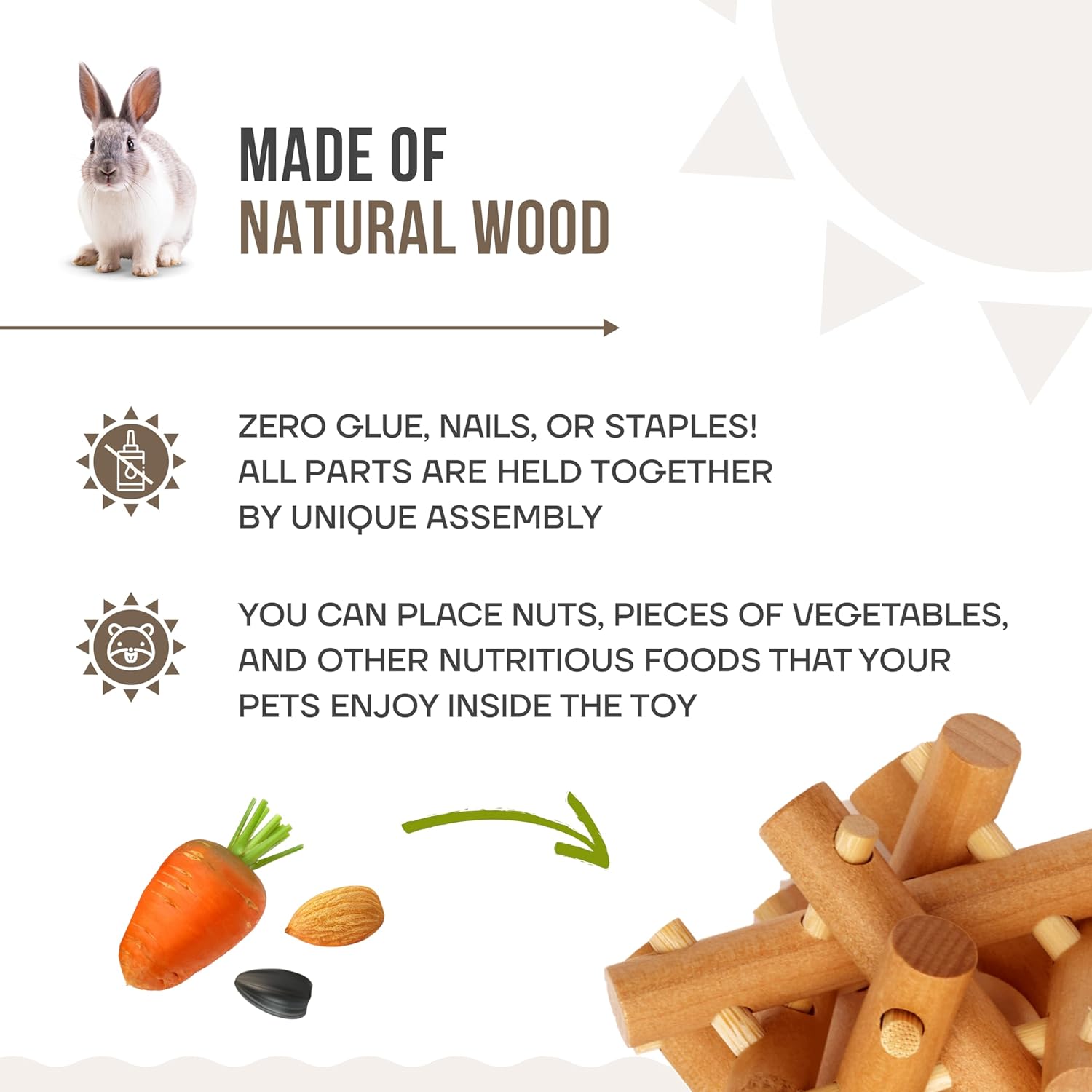 Wooden Chewing Toy for Small Animals, Natural Wood for Rabbit, Guinea Pig, Bunny, Chinchilla (Colorless)