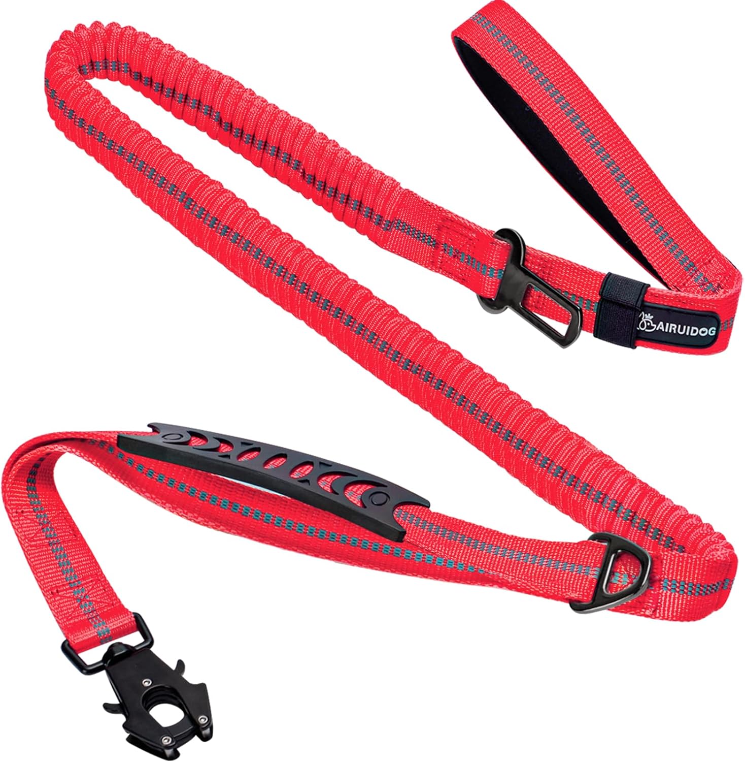 Heavy Duty Bungee Dog Leashes, 4-6FT Shock Absorbing Tactical Dog Leash with 2 Padded Handles, Metal Carabiner Clip, No Pull Reflective Dog Leash for Medium Large Dogs (Red)