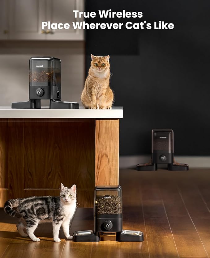 oneisall Cordless WiFi Automatic Cat Feeder for 2 Cats, Rechargeable 100-Day Battery Operated Auto Cat Feeder, 20 Cups/5L Timed Cats Food Dispenser Automatic for Large Kibble, Smart App Control