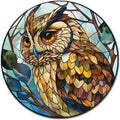 Lygond Metal Sign Tin Sign Circular Stained Glass Owl Vintage Metal Sign for Pet 8×8 Inches