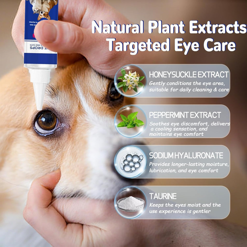 Eye Drops for Dogs & Cats, Natural Safe Dog Eye Drops-Soothe Itching Irritation & Discomfort, Dog Eye Infection Treatment, Pet Tear Stain Remover for Dogs Eye Wash Improving Eye Vision Clarity(2x50ML)
