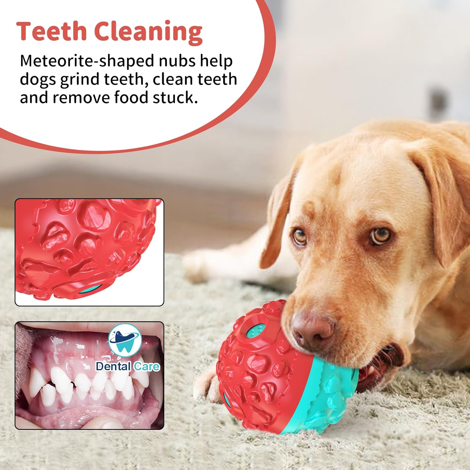 Dog Ball for Aggressive Chewers - Interactive Dog Toy Balls Fun Squeaky Sound to Keep Them Busy, Durable for Small Medium Large Breeds, Rubber Pet Chew Toys, As Seen on TV, Blue & Red