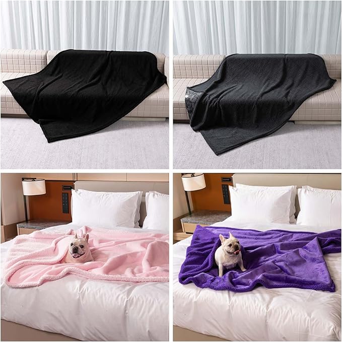 Waterproof Dog Blanket Reversible Fluffy Pet Bed Cover Pink Puppy Blankets Leakproof Sofa Couch Washable Cover Cat Pet Blanket for Warm-M