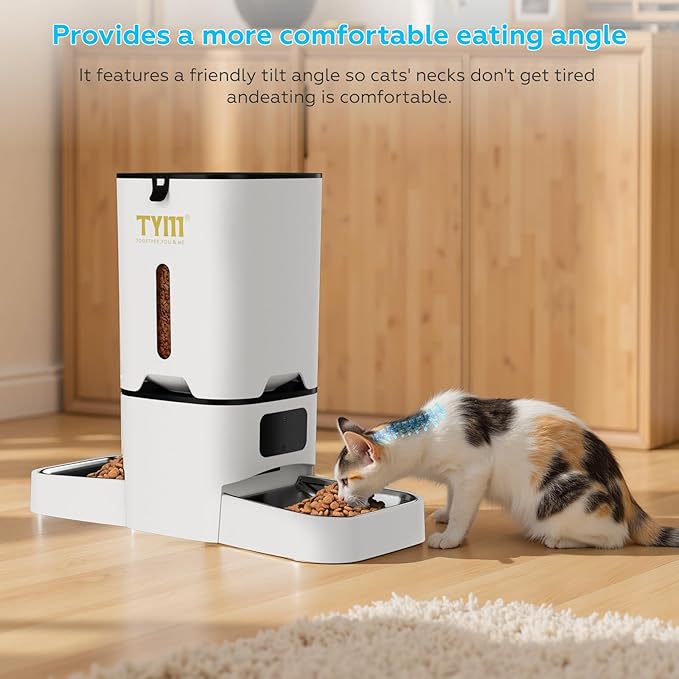 TYM Dual Automatic Cat Feeder 2 Cats, 7L Timed Cat Food Dispenser for Multiple Pets, Double Auto Dog Feeder with Slow Feed, WiFi Programmable Feeders Smart App Control, Steel Double Bowls Easy Clean