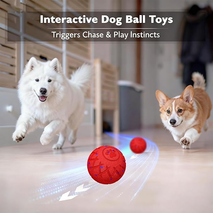 Interactive Dog Toys Dog Ball, Durable Motion Pet Toys for/Small/Medium/Large Dogs, Christmas Birthday Gifts, Automatic Moving, Bouncing and Rotating, E-TPU Material, IP54 Waterproof (Red)