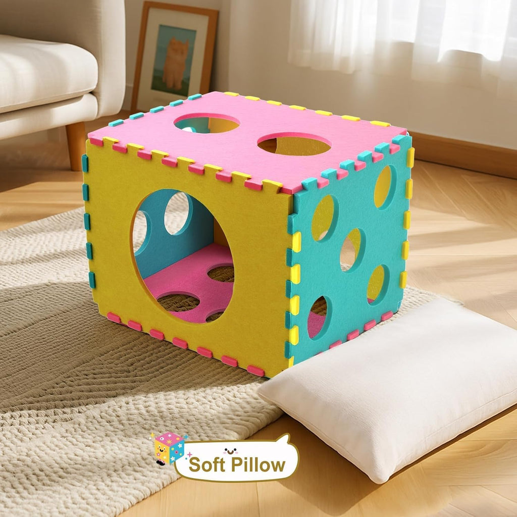 Cat Houses for Indoor Cats, Cute Cat Bed Cave with Soft Pillow, Cat Cube for Multiple Large Cats, Fun Dice Shaped, 17 Inches