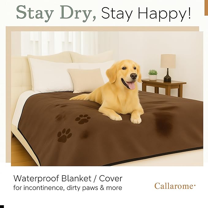 Waterproof Dog Blanket - Multipurpose Lekproof Blanket for Pets or Adults - Furniture Protector for Bed, Couch, Water Proof & Stain Resistant Easy to Clean Throw Blanket, Reversible Brown 50"x60"