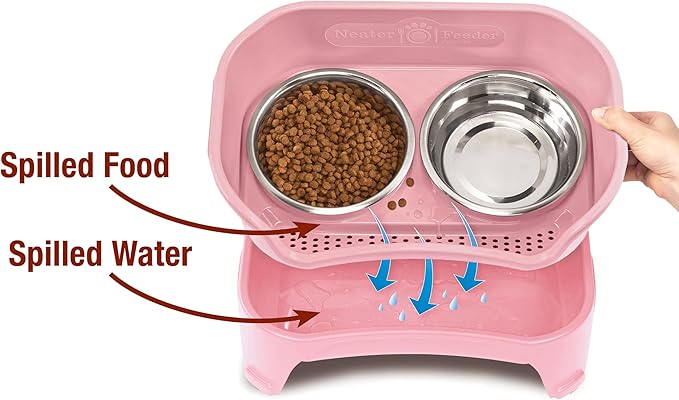 Neater Feeder Express Mess Proof Dog Bowls Elevated for Medium to Large Sized Breed, No Spill Raised Dog Food Bowl Stand, Stainless Steel Food and Water Bowl Set, Pet Dish Feeding Station, Pink