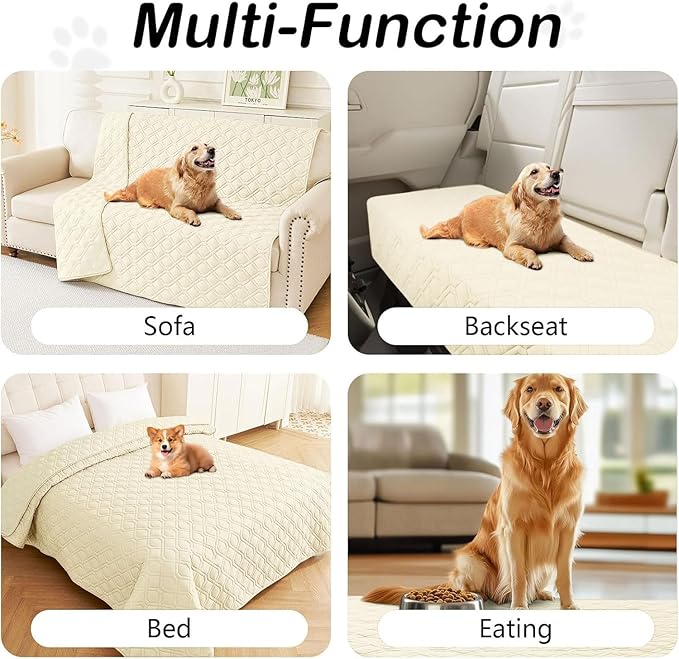 hyha Waterproof Dog Bed Blanket, Soft Pet Blankets, Waterproof Couch Cover for Dogs, Reversible Sofa Covers Washable for Furniture (30x53 Inch, Beige/Beige)